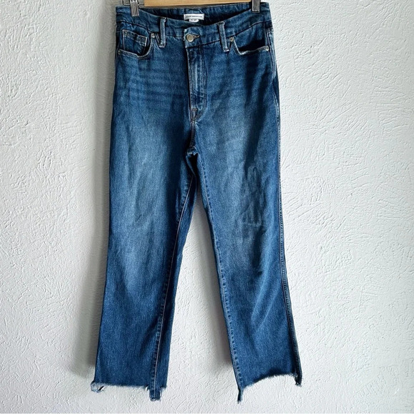Good American Good Curve Crossover Straight Chewed Raw Hem Jeans Sz 27 - Picture 2 of 6